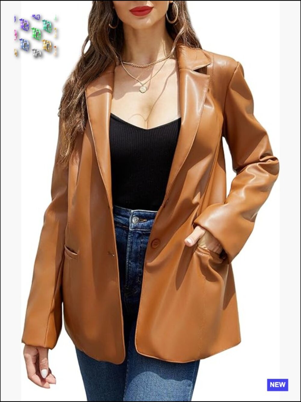 Faux Leather Blazer Jacket Vegan Chic Classic Button Down Lapel Coat